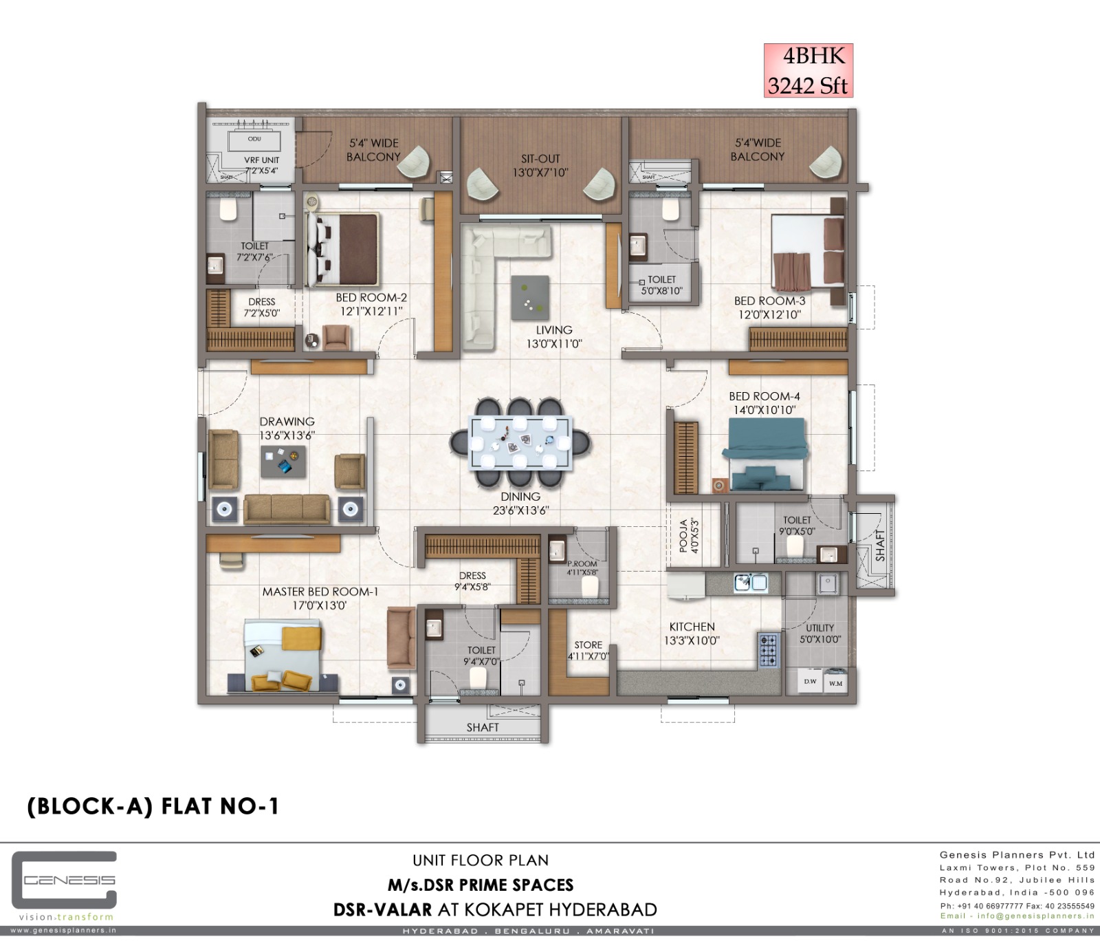 DSR VALAR Block A flat A-1 — 4 BHK, 3242 sft floor plan