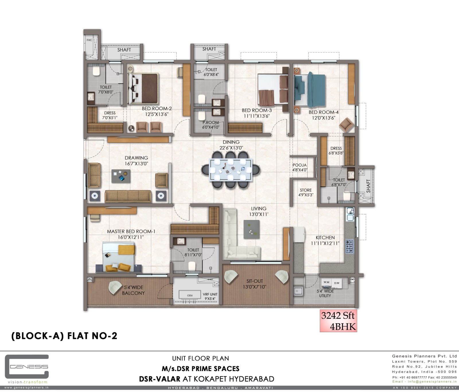 DSR VALAR Block A flat A-2 — 4 BHK, 3242 sft floor plan