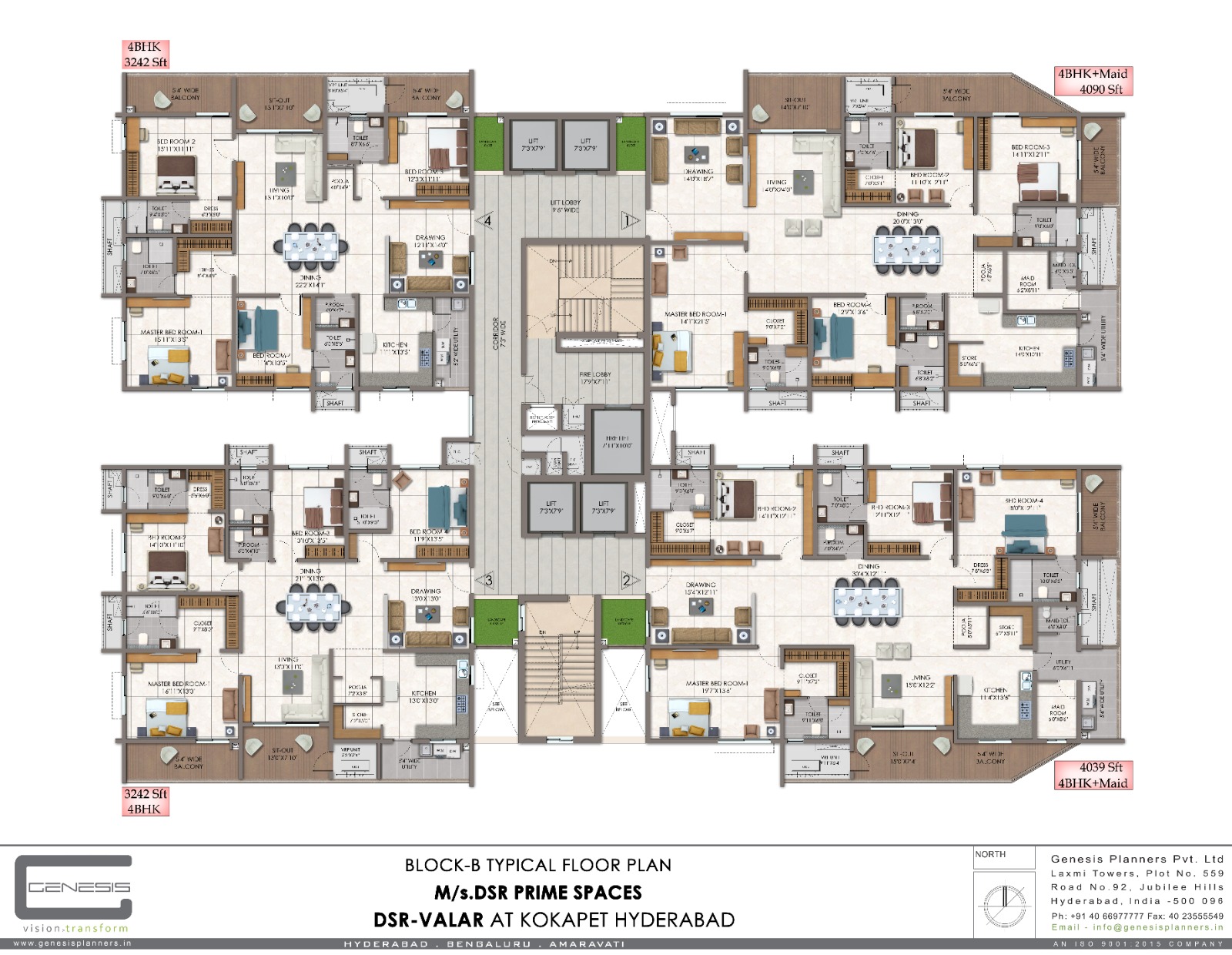 DSR VALAR Block A flat A-4 — 4 BHK + Maid, 4080 sft floor plan