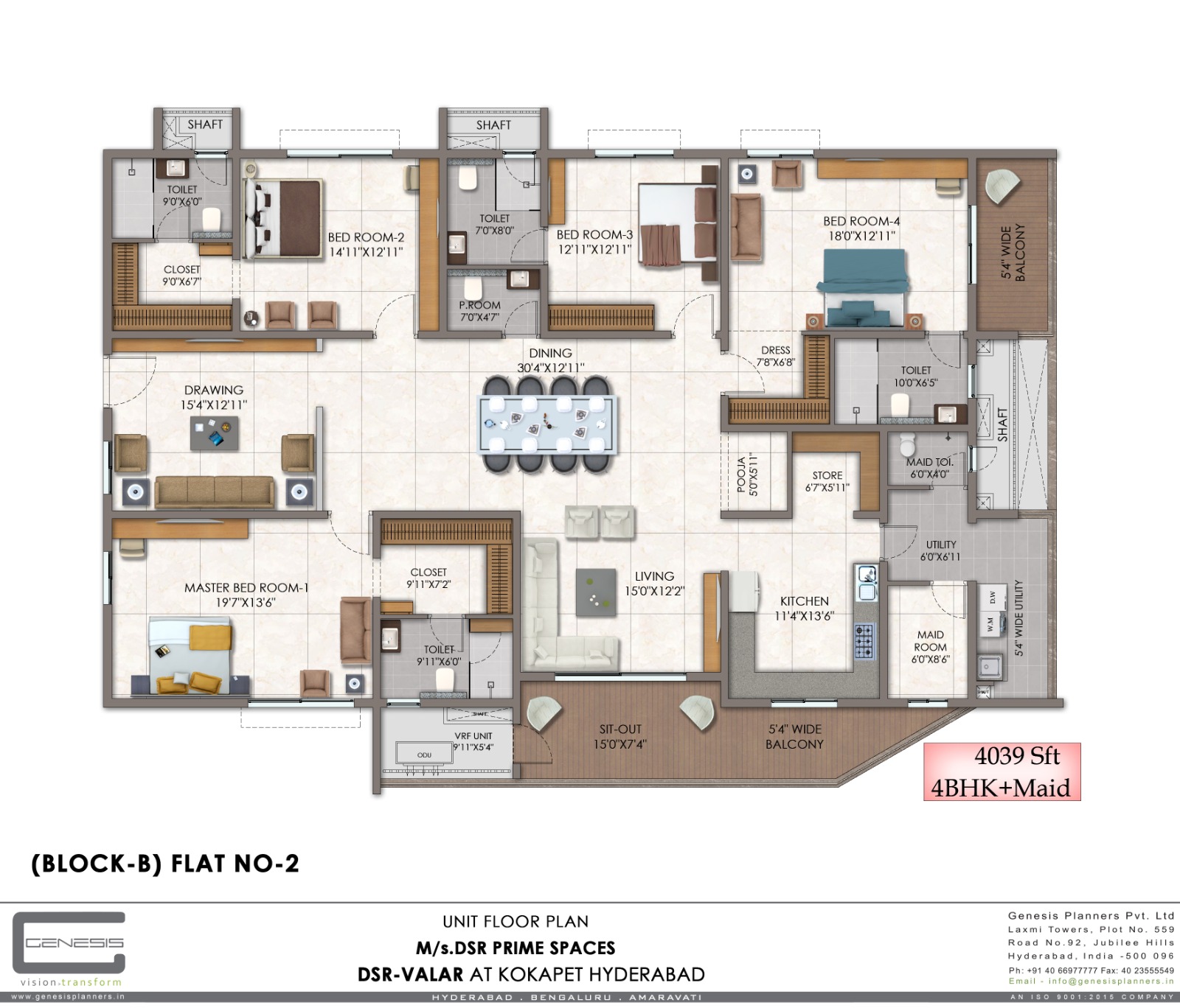DSR VALAR Block B flat B-2 — 4 BHK + Maid, 4039 sft floor plan