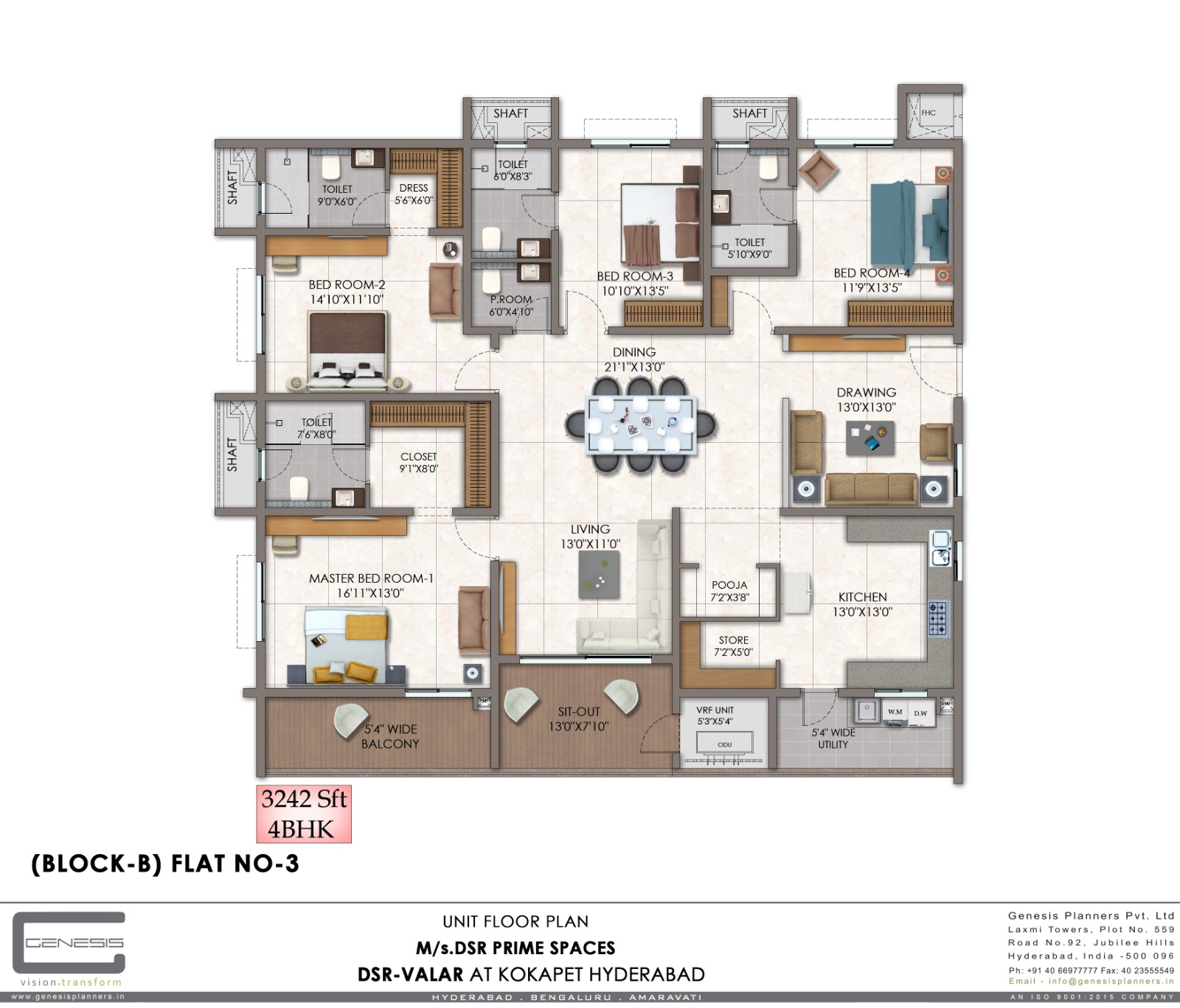 DSR VALAR Block B flat B-3 — 4 BHK, 3242 sft floor plan