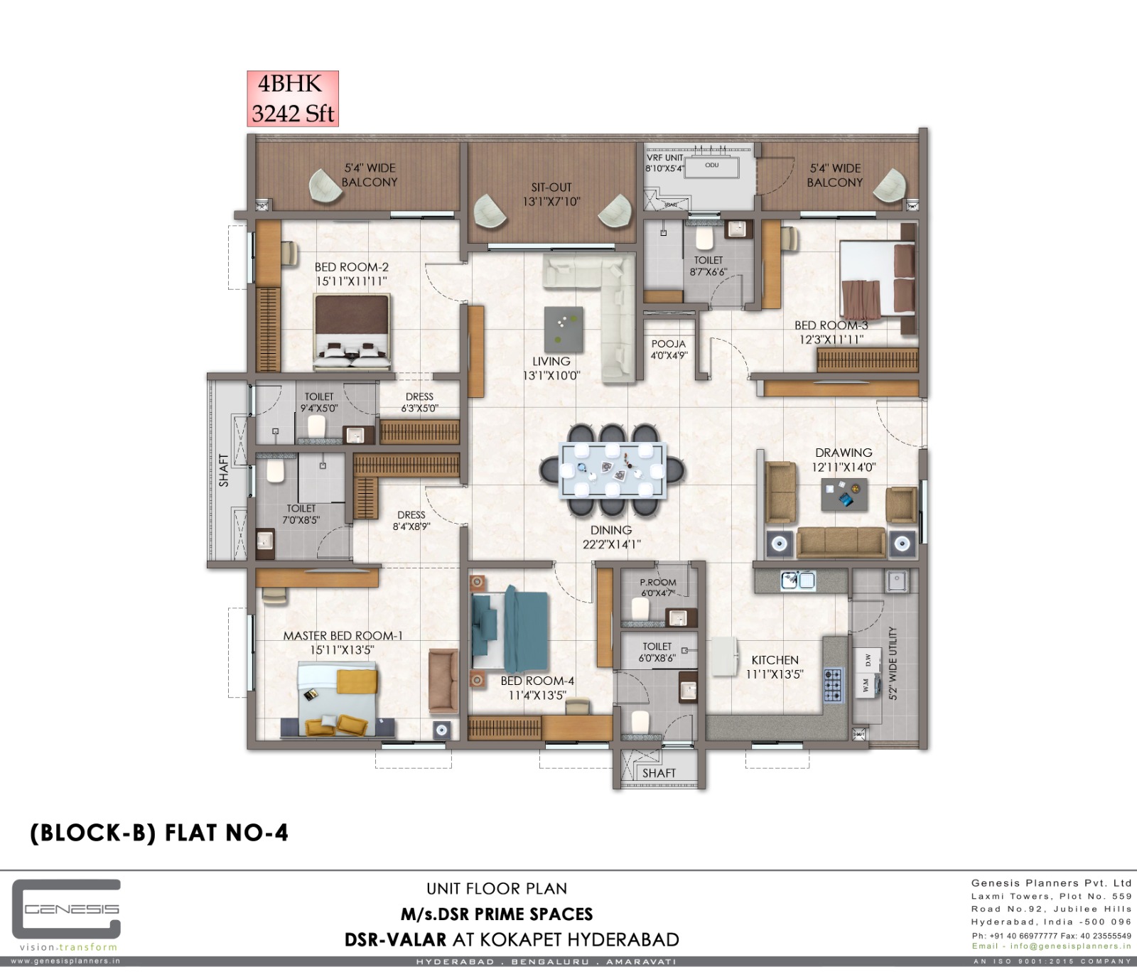 DSR VALAR Block B flat B-4 — 4 BHK, 3242 sft floor plan