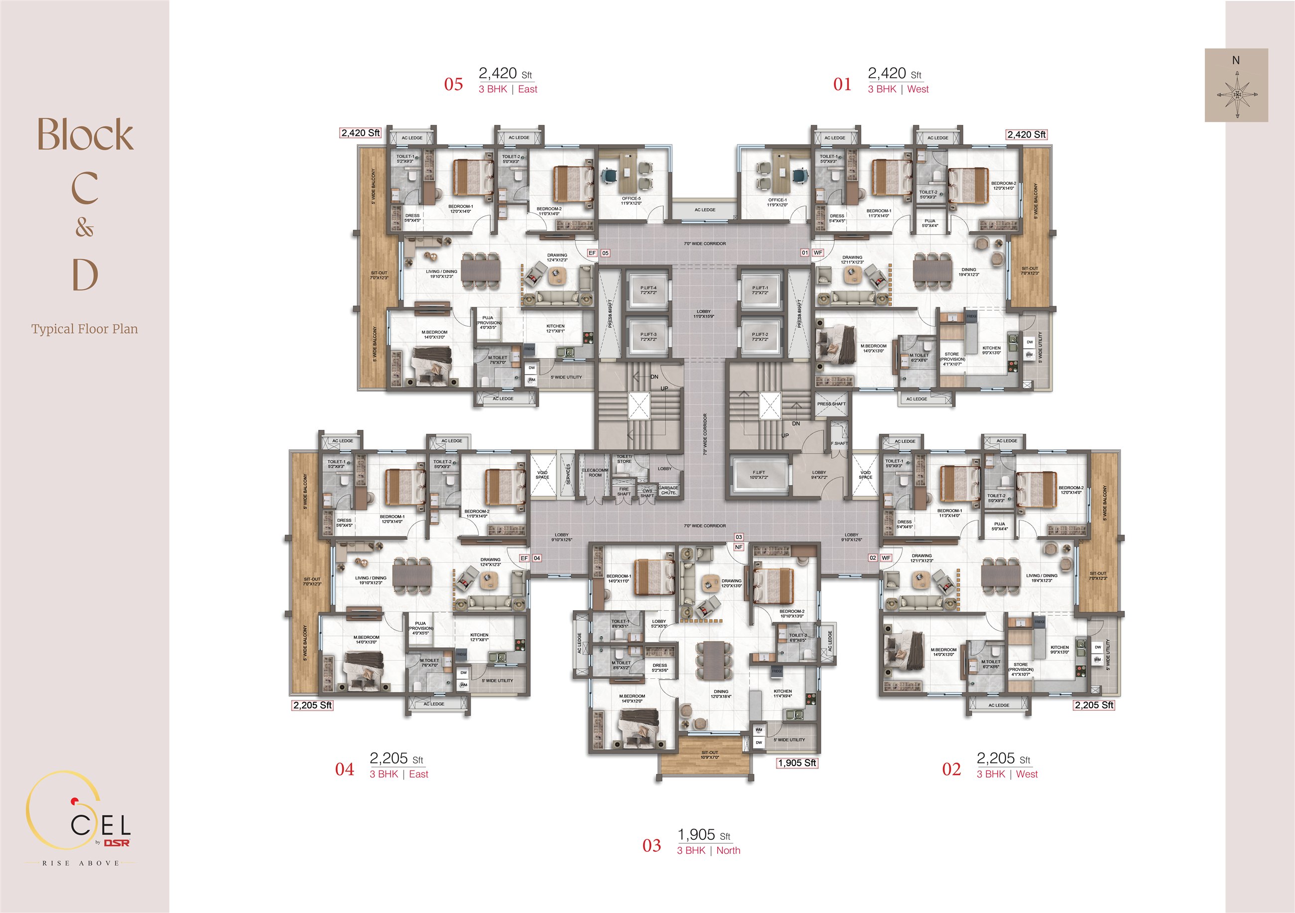 DSR CIEL typical floor plan for Blocks C & D